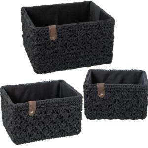 SET 3 CESTAS ALMACENAMIENTO TE NEGRA C/TAPA MADERA