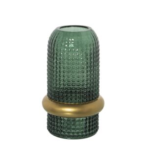 JARRÓN CRISTAL VERDE ARO DORADO