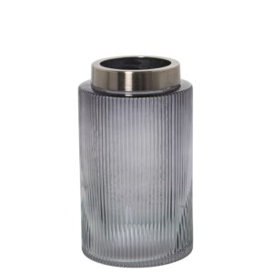 JARRÓN CRISTAL GRIS BORDE META