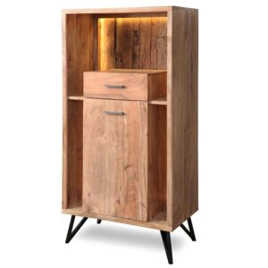 MUEBLE ENTRADA MADERA ACACIA CONES C/LUZ LED, PATAS HIERRO