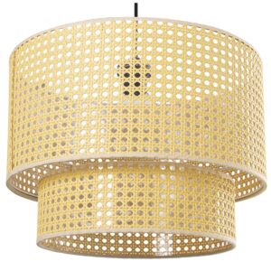 LÁMPARA TECHO 2 ANILLOS MIMBRE/ALGODÓN BLANCO,1XE27,MAX.40W