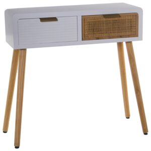 MESA ENTRADA MADERA 2 CAJONESRTA BLANCO/RATÁN
