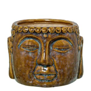MACETERO CERÁMICA MARRÓN LACADO ROSTRO BUDA
