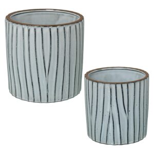 SET 2 MACETEROS CERAMICA BLANCLACADO C/RAYAS